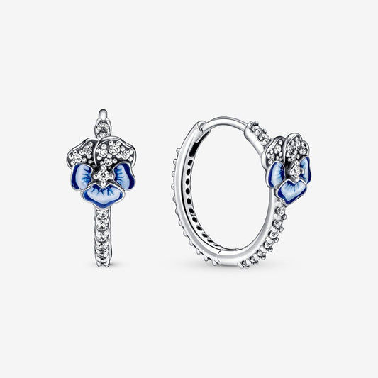 Pan Blue Pansy Flower Hoop Earrings 290775C01 925 silver for women Sterling silver