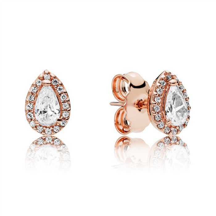 PAN Radiant Teardrops earring Stud Earrings 925 silver diamond rose gold Teardrop Halo Stud Earrings 266252CZ 286252CZ 286252CZ