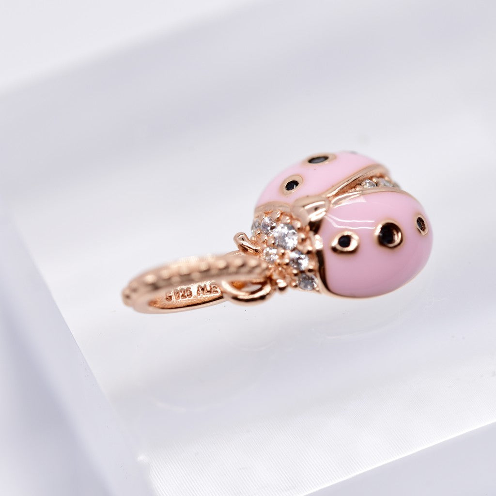 【Moments】Rose Lucky Pink Ladybird Necklace Pendant 925 silver lady bug charm for pan 387909EN160