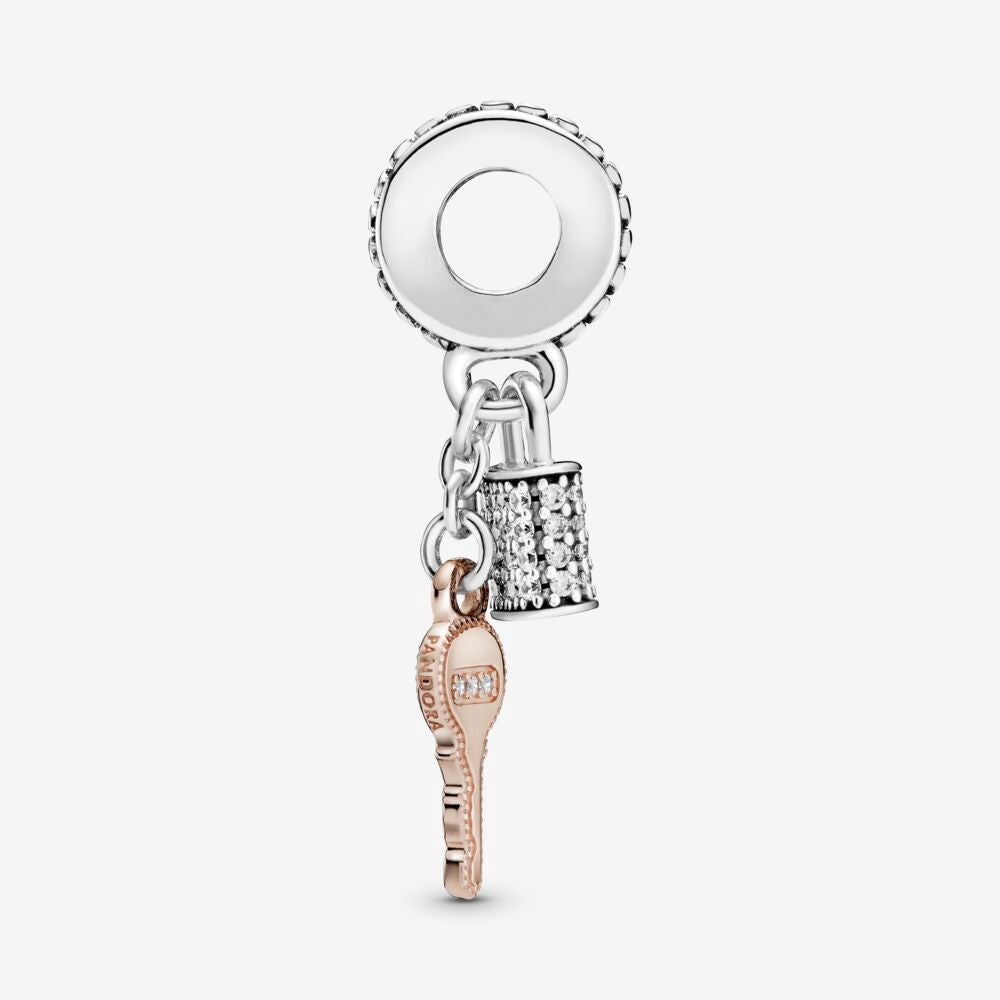 【MOMENTS】PAN Pavé Padlock & Key Dangle Charm 925 Silver pendant rose gold 788682C01