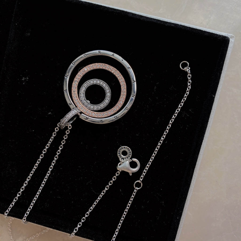 Pan Two-tone Circles Pendant & Necklace 925 silver circle 389483C01 Circle flip Sterling silver