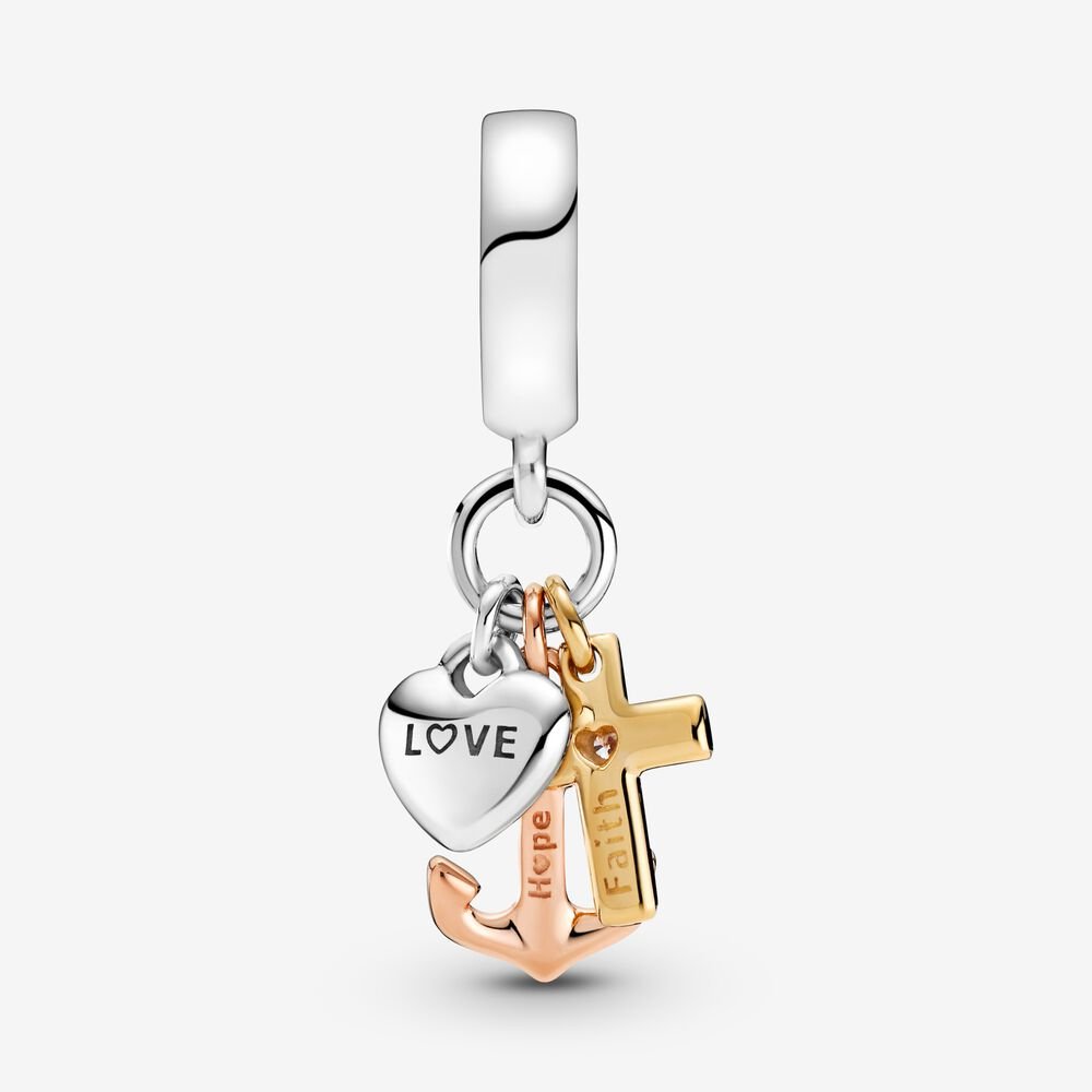 【Moments】Pan Triple-tone Cross, Heart, & Anchor Dangle Charm 799354C01 925 Silver pendant