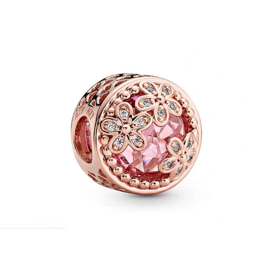 【Moments】Pan sparkling pink daisy flower charm 782055C01 rose gold bracelet charm