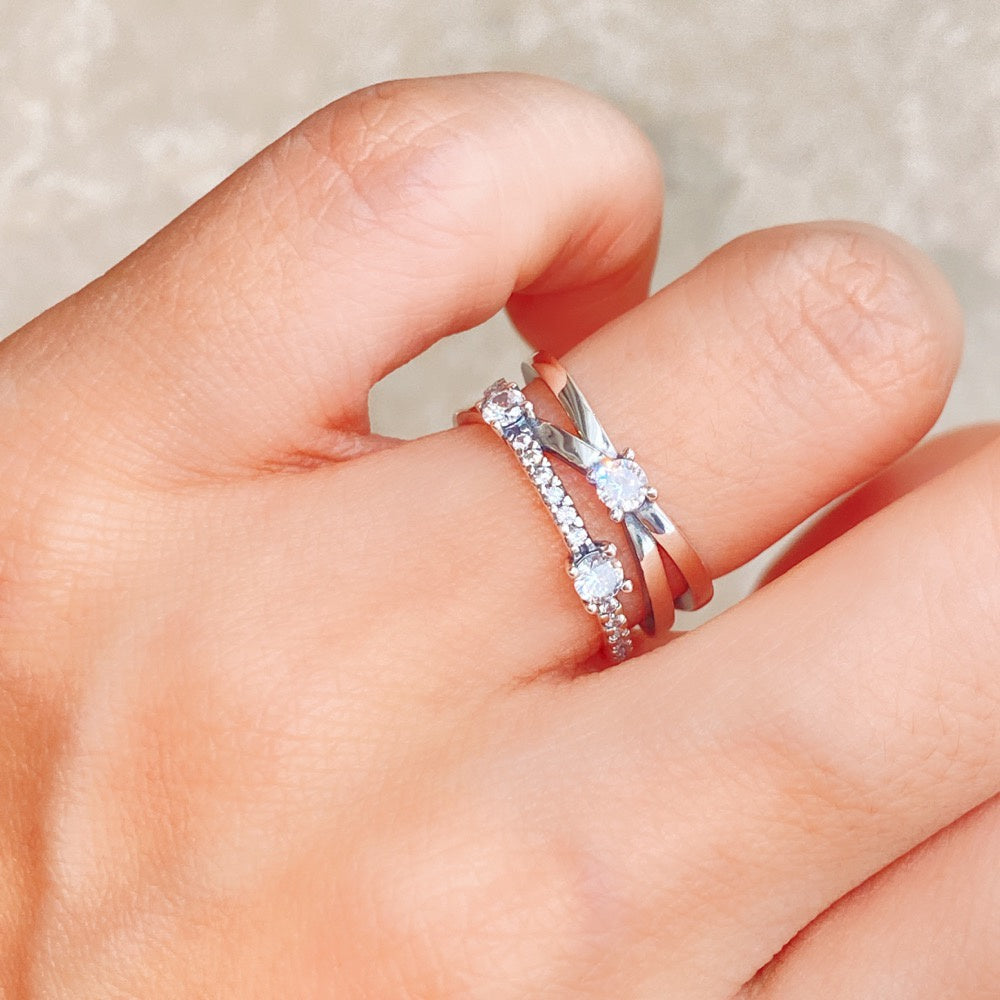 PAN Rose gold Sparkling Triple Band Ring rose  gold 925 silver diamond women 189400C01 199400C01
