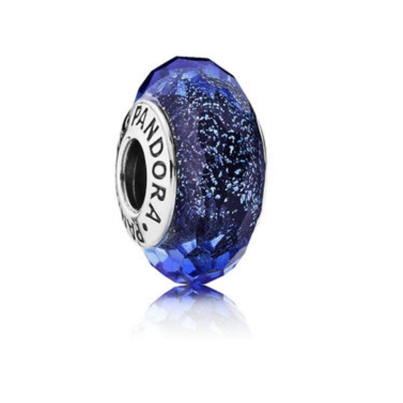 【MOMENTS】PAN Iridescent Blue Faceted Murano Glass Charm 925silver 791646