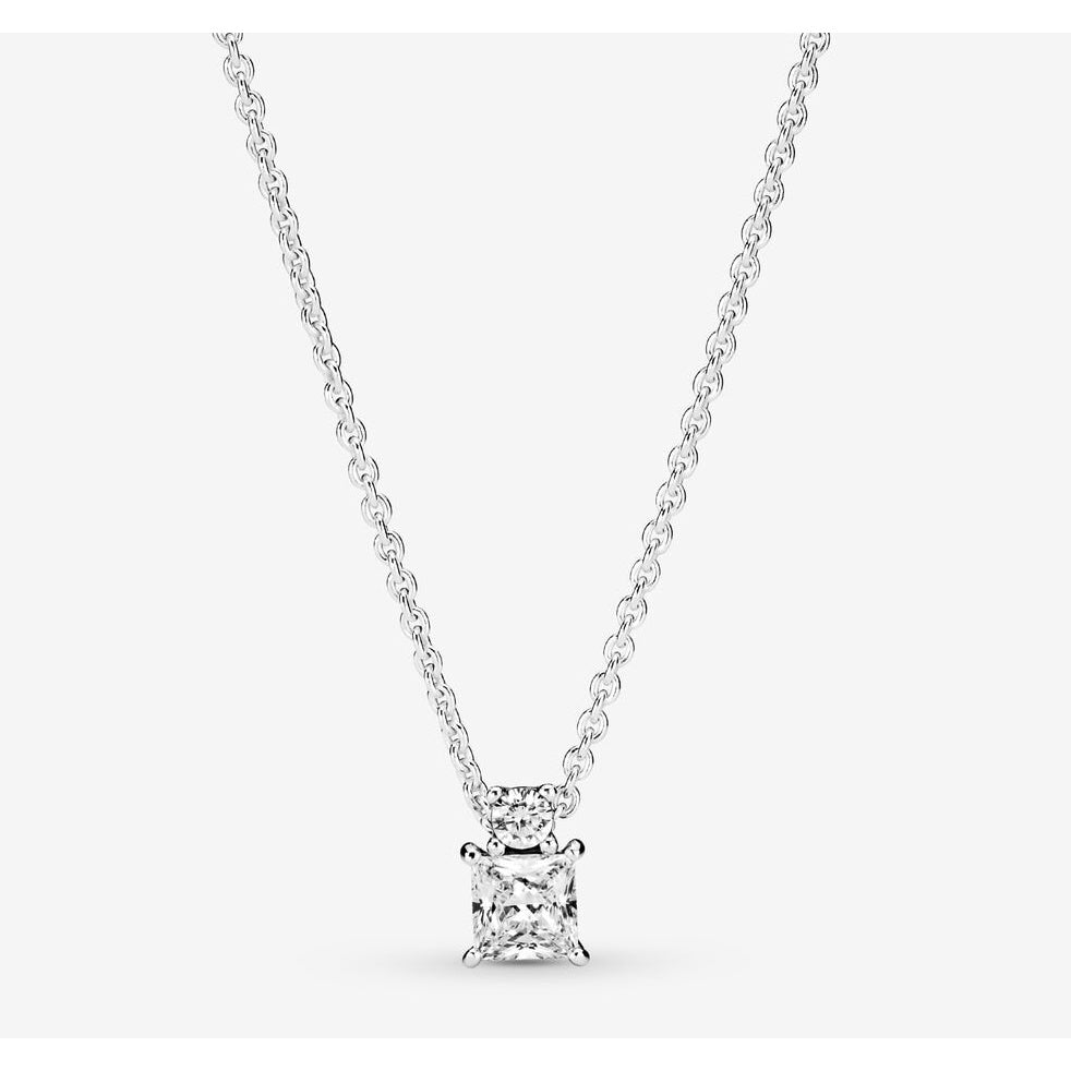 Pan Sparkling Collier Round & Square Pendant Necklace 925 silver 390048C01 circle diamond Necklac