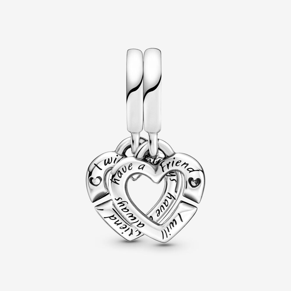 【Moments】PAN Linked Sister Hearts Split Dangle Charm 925 Silver Best friend 799538C01 2in1 pendant