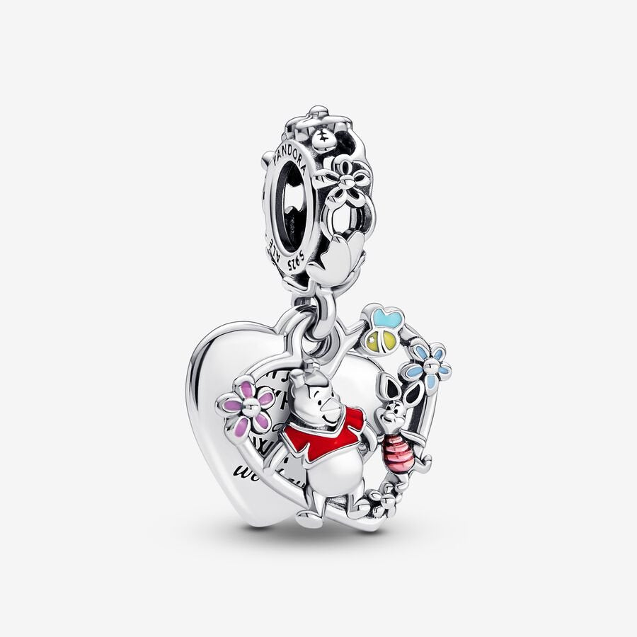 【Moments】Pan Winnie the Pooh & Piglet Double Dangle Charm 925 silver 792214C01 Cartoon animal