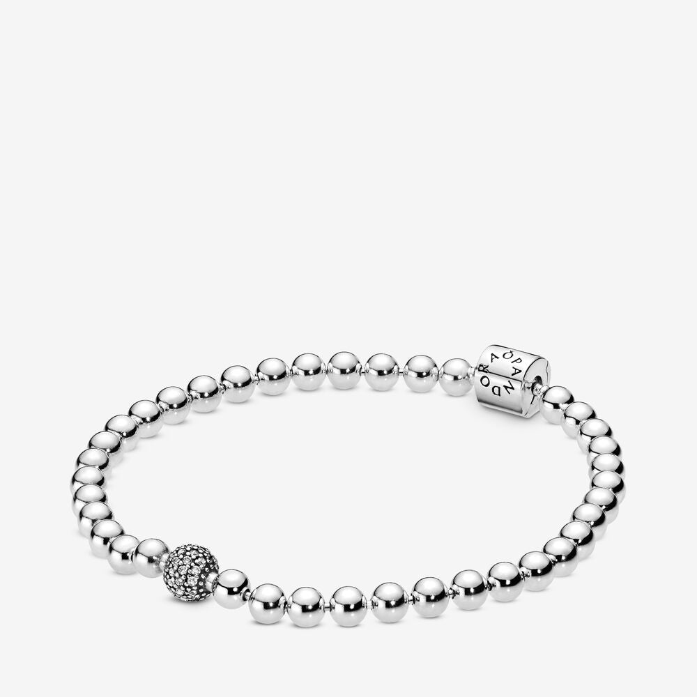 Pan Rose Beads & Pavé Bracelet 925 silver Round bead bracelet 598342CZ 588342CZ 598342CZ