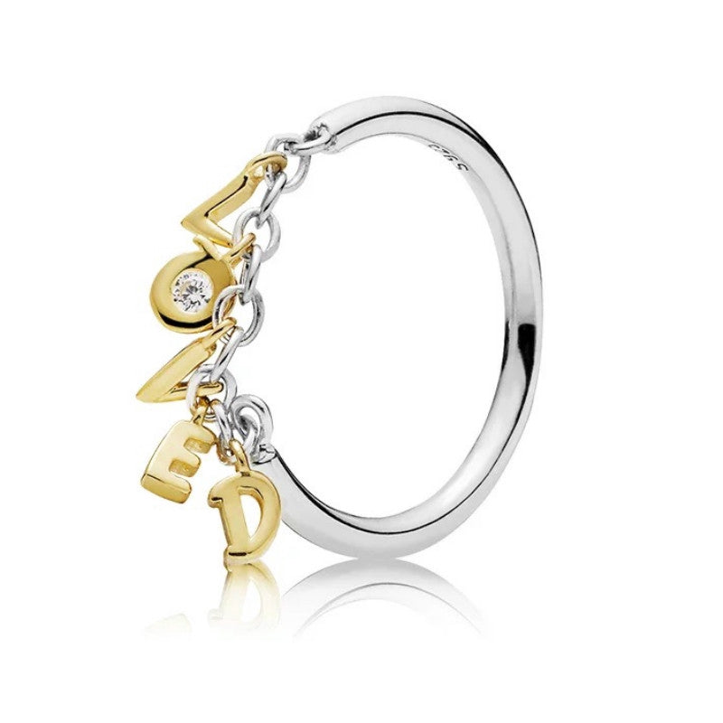 PAN SHINE LOVED SCRIPT RING gold 925 silver letter love