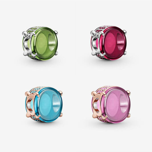 【Moments】Pan Green Oval Cabochon Charm pink blue Fuchsia rose red 925 silver 789309C02 789309C01 799309C02 799309C01 rose gold