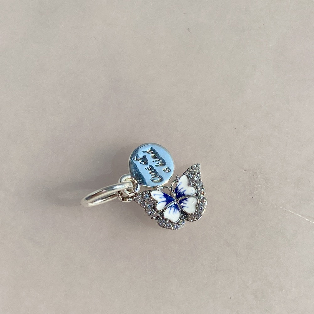 【Moments】PAN Blue Butterfly & Quote Double Dangle Charm 790757C01 pendant 925 silver