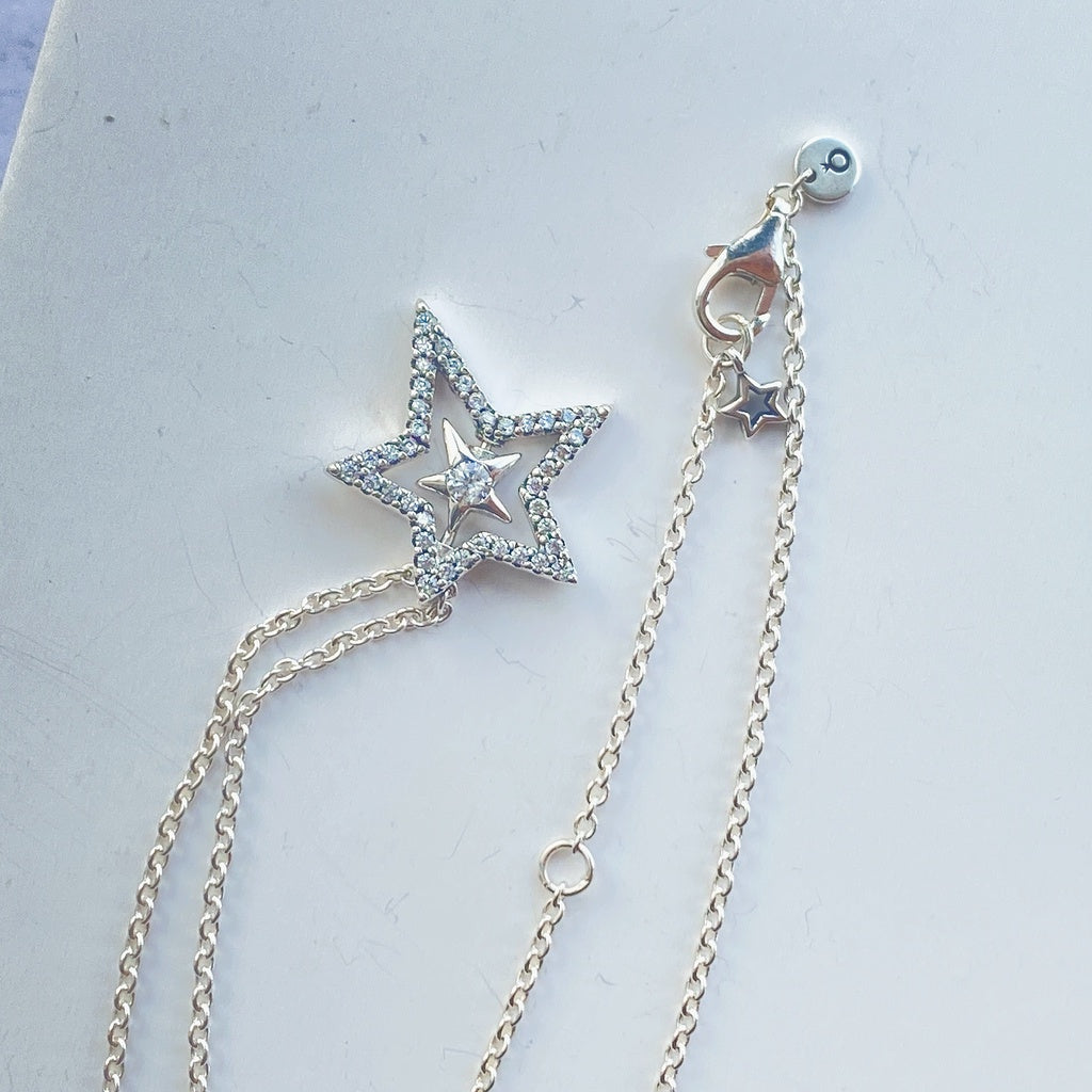 PAN Pavé Asymmetric Star Collier Necklace 925 Silver Necklace 390020C01 pendant chain