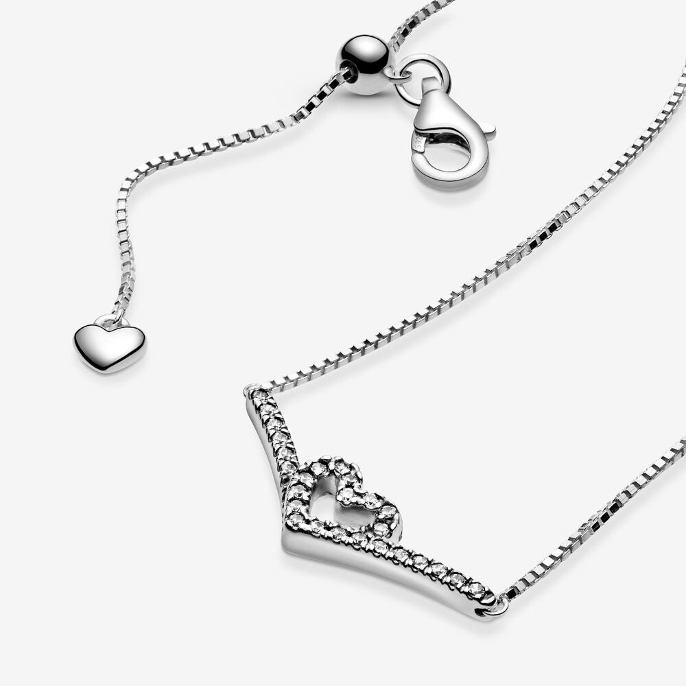 Pan Sparkling Wishbone Heart Collier Necklace 925 silver diamond 399273C01