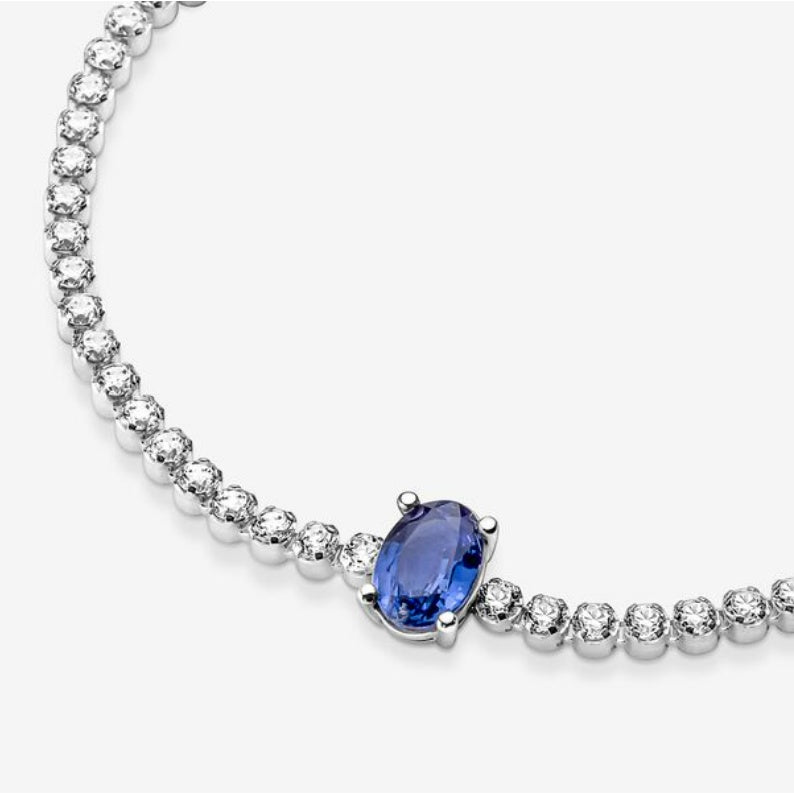 【Moments】PAN Sparkling Pavé Tennis Bracelet 590039C01 925 Silevr blue Cubic Zirconia for women girls