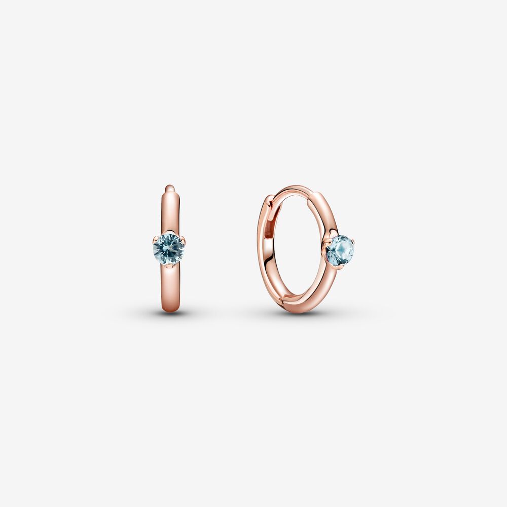 PAN Light Blue Pink Purple Solitaire Huggie Hoop Earrings 289304C01 289304C02 289304C03 Rose gold