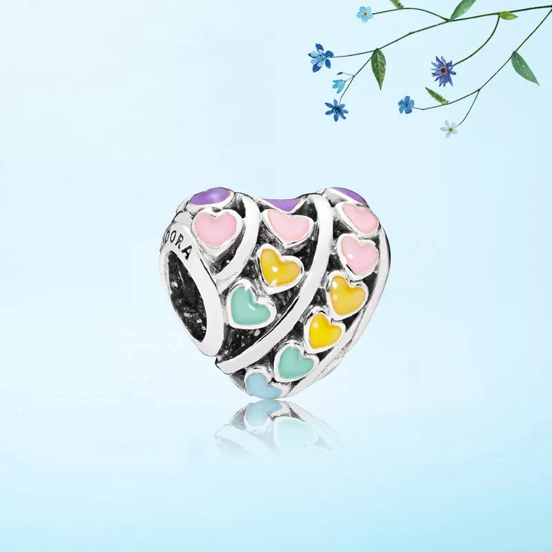 【Moments】RAINBOW HEARTS CHARM 925 silver heart gift women for pan 797019ENMX