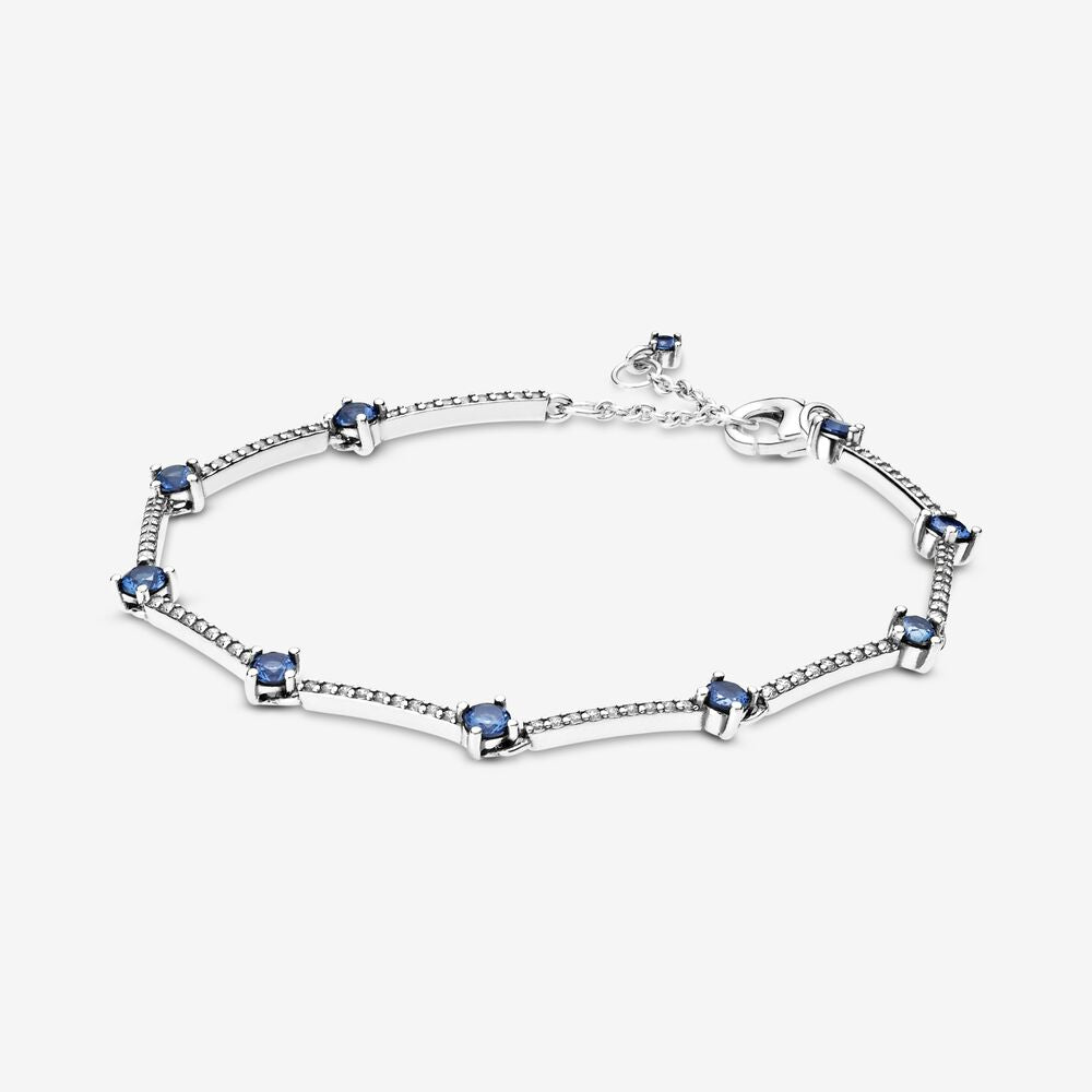 PAN Sparkling Pavé Bars Bracelet 925 silver rose gold charm bracelet 599217C02 589217C01 599217C01 with blue stone