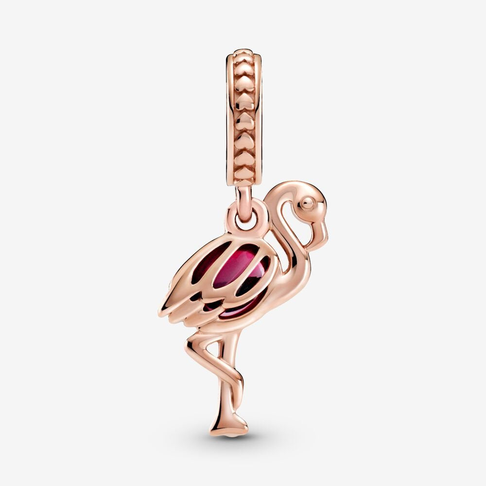 【Moments】Pan Pink Murano Glass Flamingo Dangle Charm 789431C01 Rose gold Red pink animal pedant animal