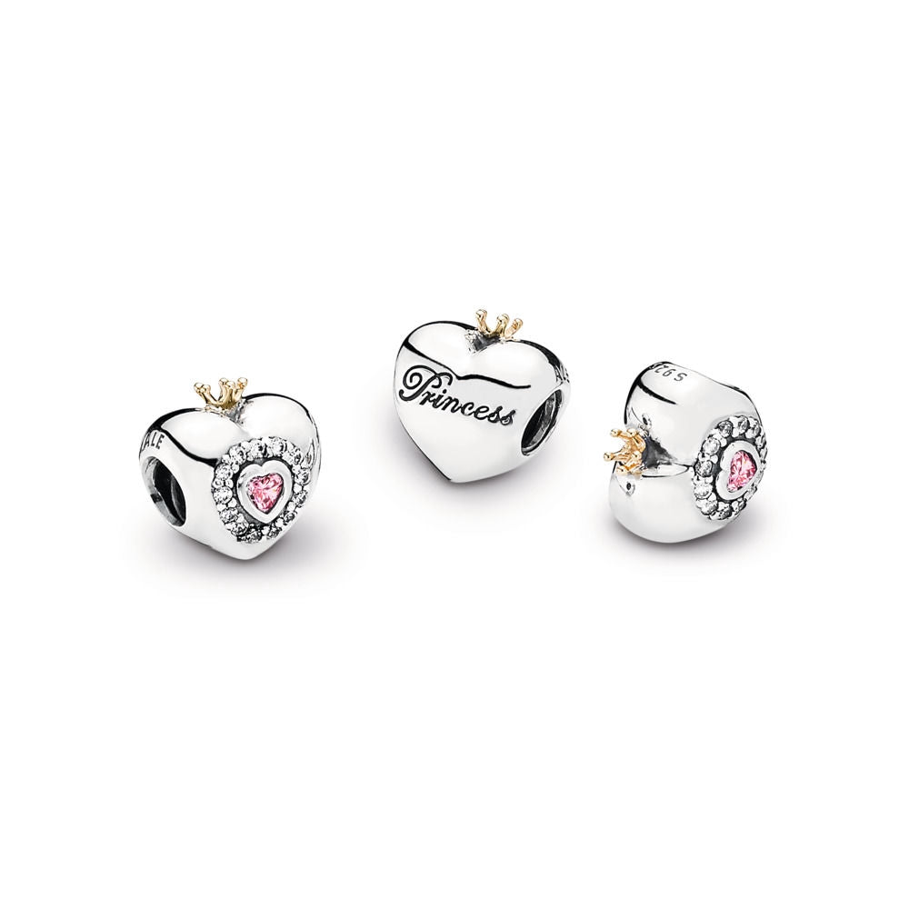 【Moments】PINK PRINCESS HEART SILVER CHARM 925 Silver pink Crown & Heart Charm 791375PCZ