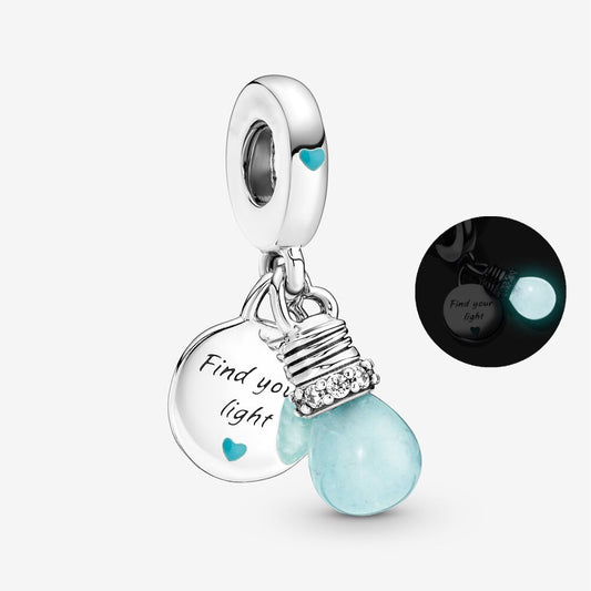 【Moments】Pan Glow-in-the-dark Lightbulb Double Dangle Charm 791123C01 noctilucence luminous Blue