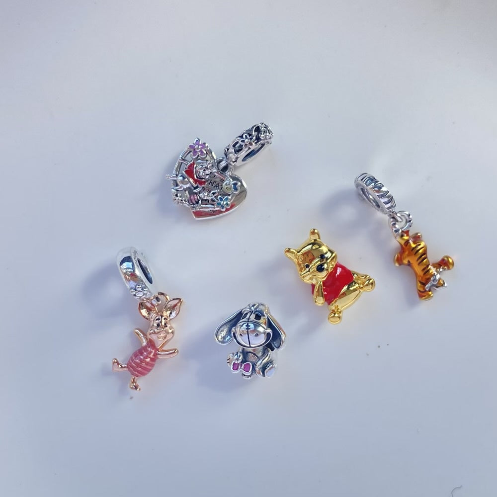 【Moments】Pan Winnie the Pooh & Piglet Double Dangle Charm 925 silver 792214C01 Cartoon animal