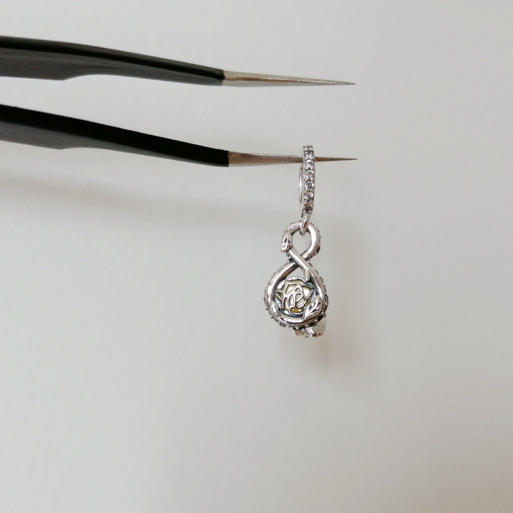 【Moments】Disn** Belle Infinity & Rose Flower Pendant 399525C01 Yellow crystal 925 silver pendant