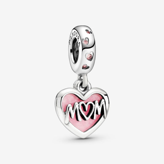 【Moments】PAN Mom Script Heart Dangle Charm 79887C01 925 silver pink pendant charm