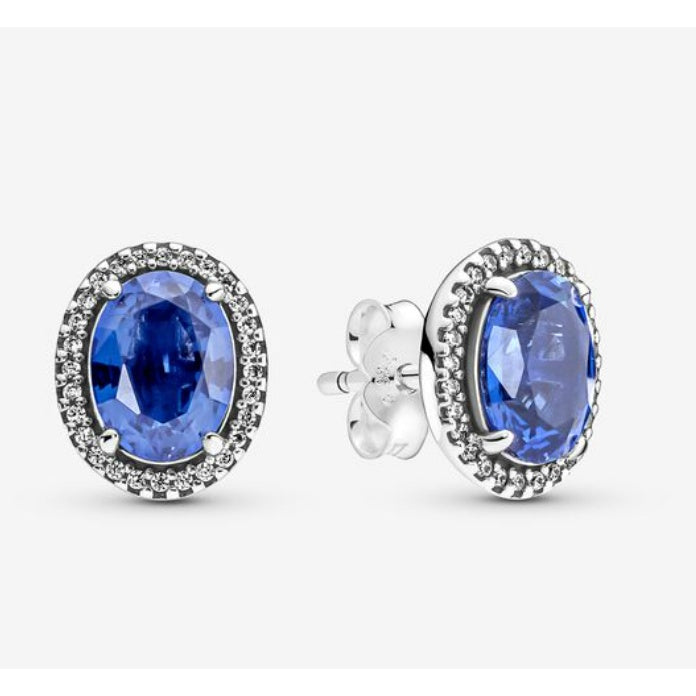 PAN Sparkling Statement Halo Stud Earrings 290040C01 925 Sterling Silver Crystal for women gift blue