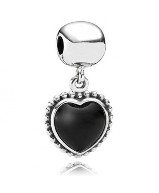 【Moments】PAN black onyx heart pendant clip Dangle charm 791046ON 925 silver sterling