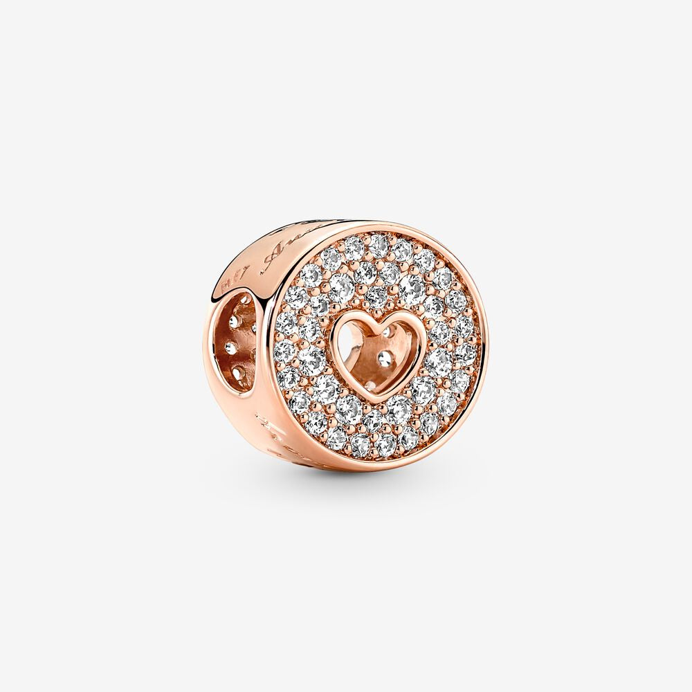 【Moments】PAN Pavé & Heart Anniversary Charm Sterling silver 925 silver Hollow Heart rose gold