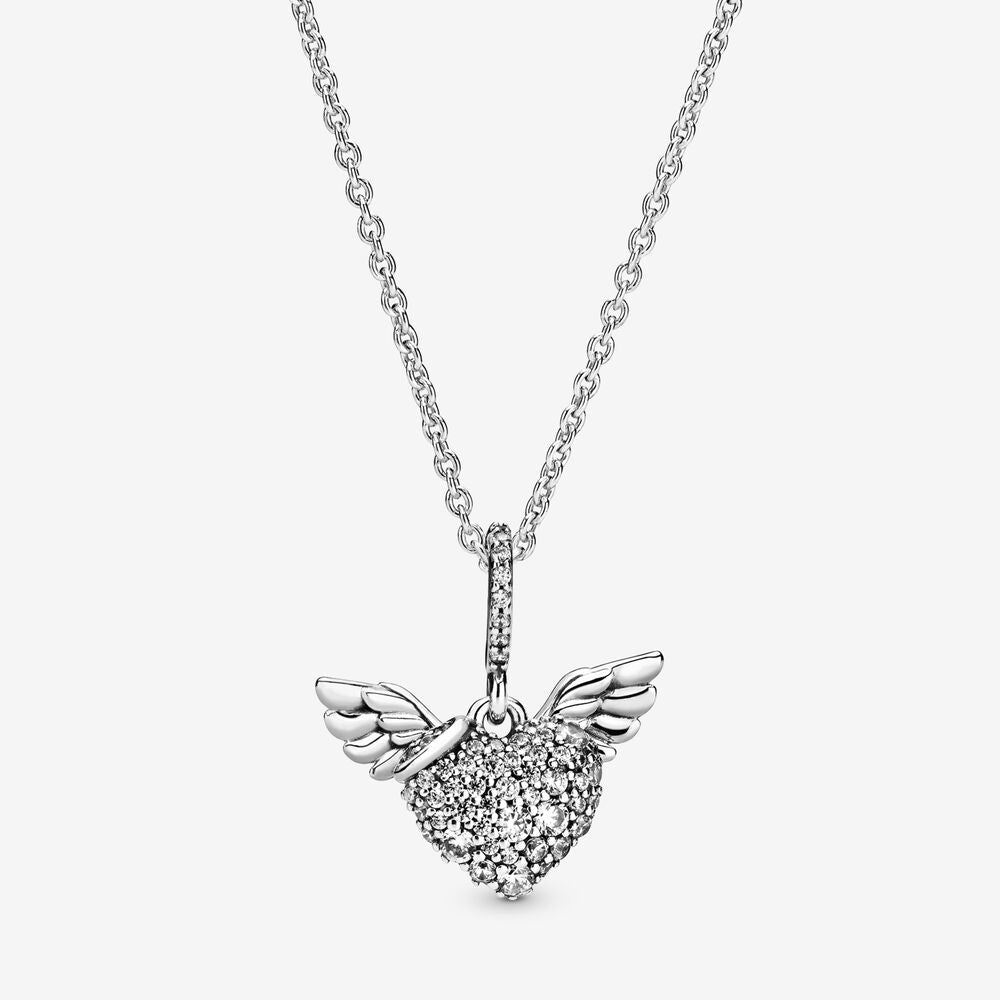 【Moments】Pan Pavé Heart and Angel Wings Charm 925 Silver for women pendant 398505C01 398505C02