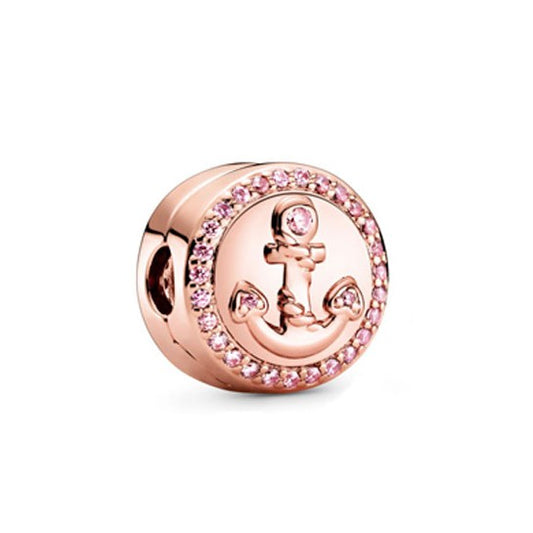 【Moments】PAN Rose Sparkling Pink Anchor Clip Charm 789019C01 Pink Stone