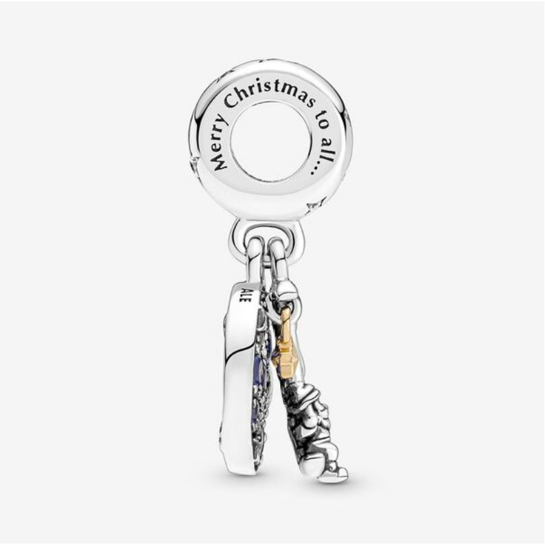 【Moments】PAN Santa Claus On The Moon Double Dangle Charm 769648C01 blue crystal Christmas moon star