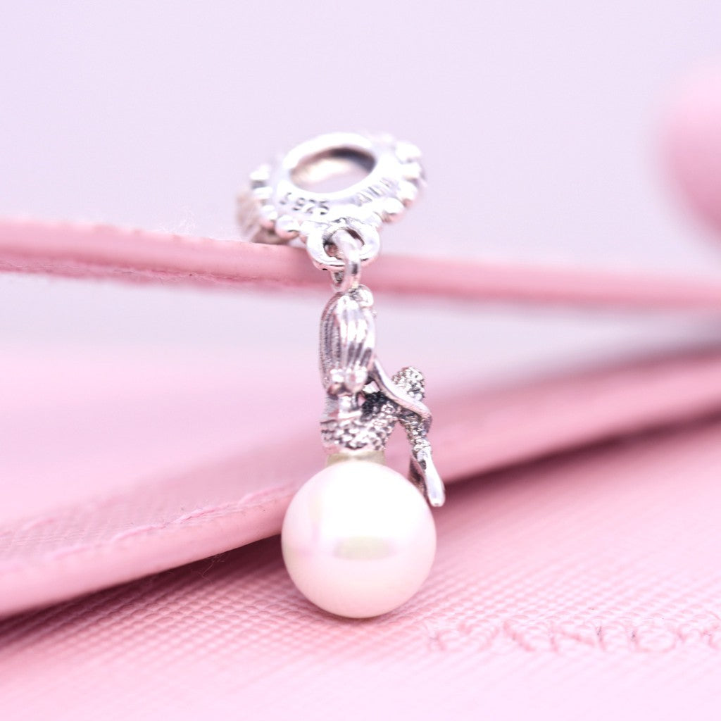 【Moments】Disney Luminous Ariel Hanging Charm 925 Silver White Pearl for women pendant 798232CZ