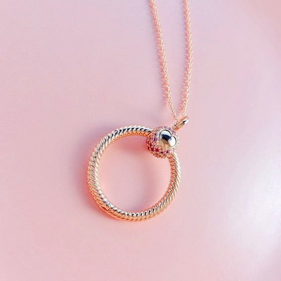 【Moments】PAN Moments Small Beaded O Pendant 389097C01 Rose gold pink stock charm pendant