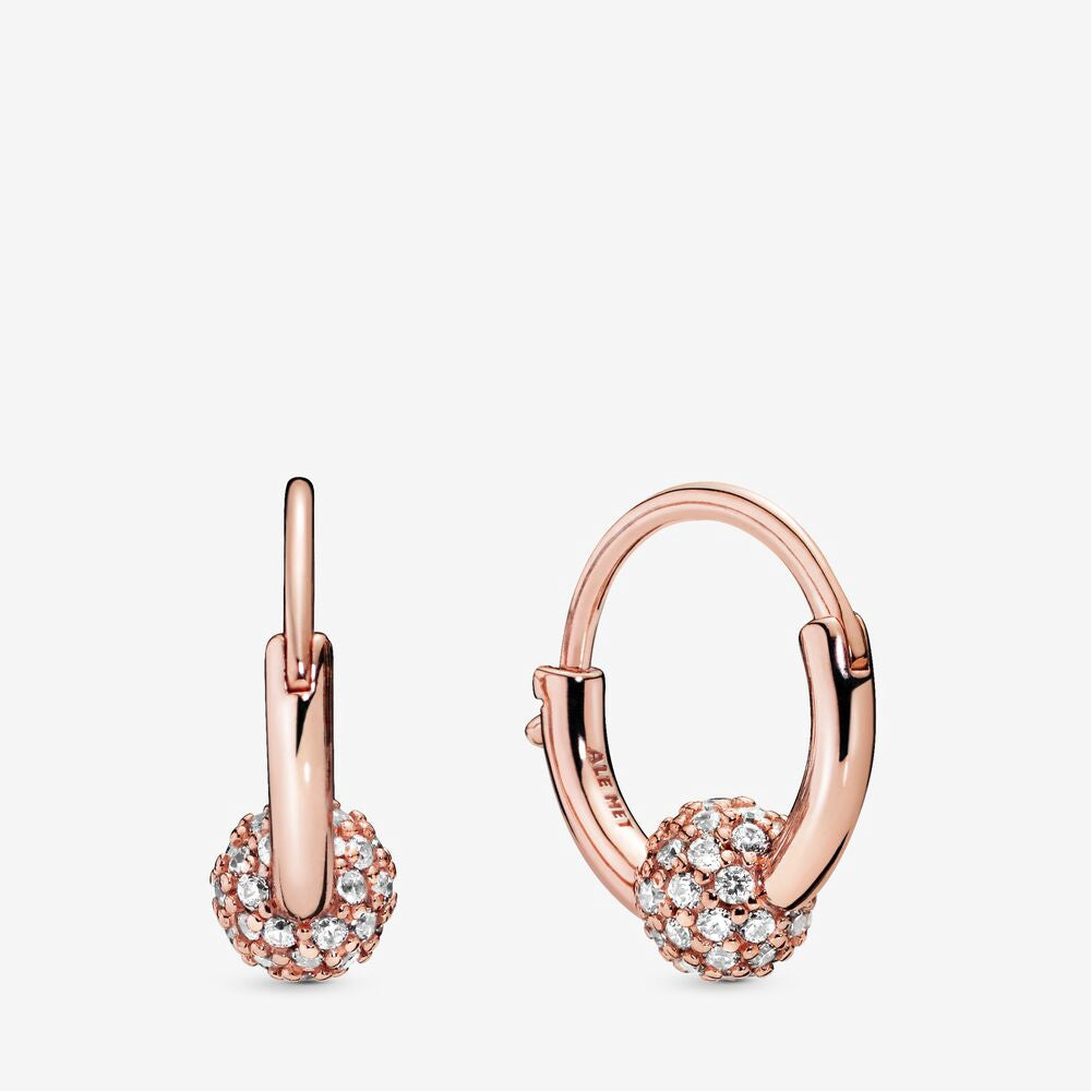 Pan Rose Pavé Bead Hoop Earrings 925 silver  for women diamond 288294CZ