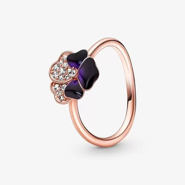 Pan Deep Purple Pansy Flower Ring 180764C01 Rose gold freedom of spring rich enamel