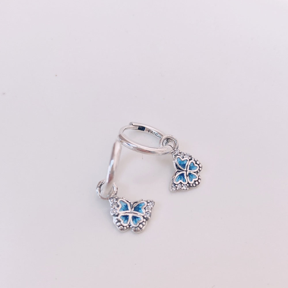 Pan Blue Butterfly Hoop Earrings  925 silver for women 290778C01 penant earrings