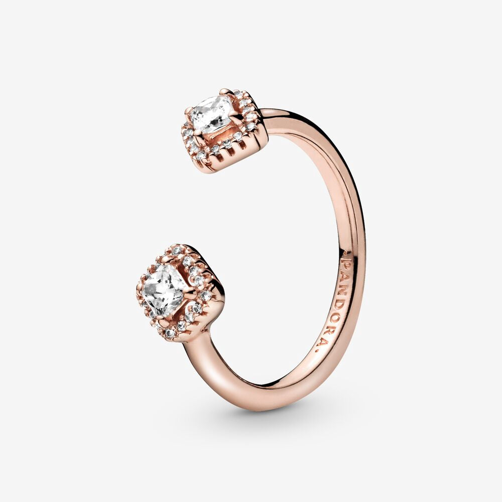 Pan Square Sparkle Open Ring 925 silver Rose Gold women Sterling silver open Ring 198506C01 188506C01