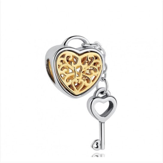 【Moments】Pan Padlock heart and key silver charm 925 Silver GOLD for women pendant 796483