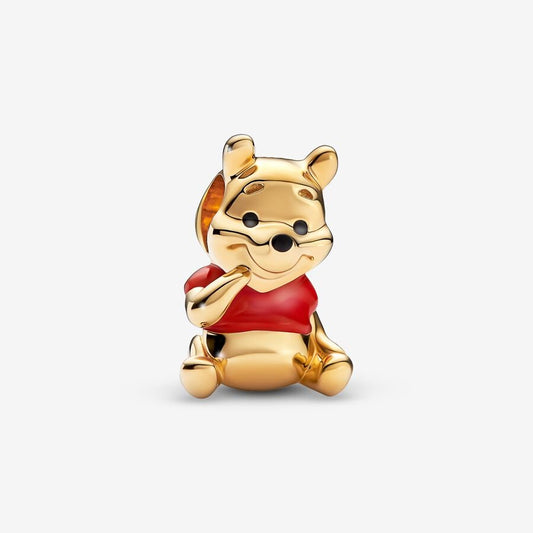 【Moments】Pan Winnie the Pooh Bear Charm 762212C01 Cartoon animal gold red