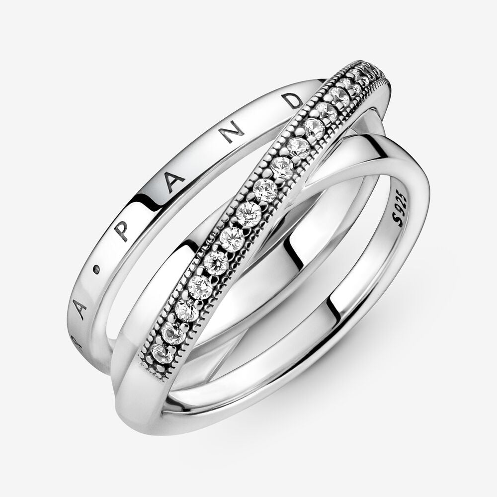 PAN Crossover Pavé Triple Band Ring  Diamond 925 Silver for women  men 199057C01