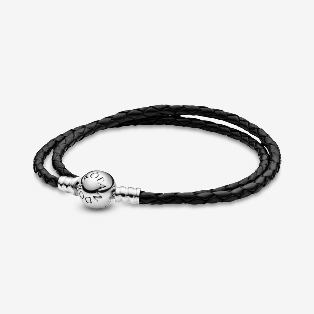 【Moments】PAN Moments Double Black Leather Bracelet 925 silver  for man women 590745CBK-D Star Wars