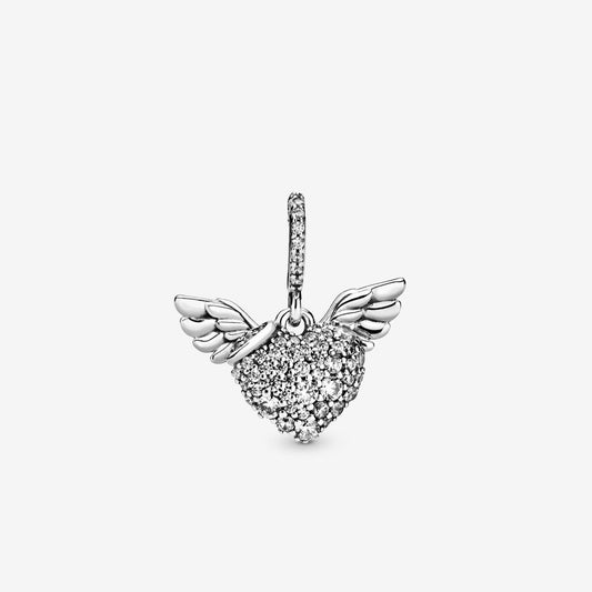 【Moments】Pan Pavé Heart and Angel Wings Charm 925 Silver for women pendant 398505C01 398505C02