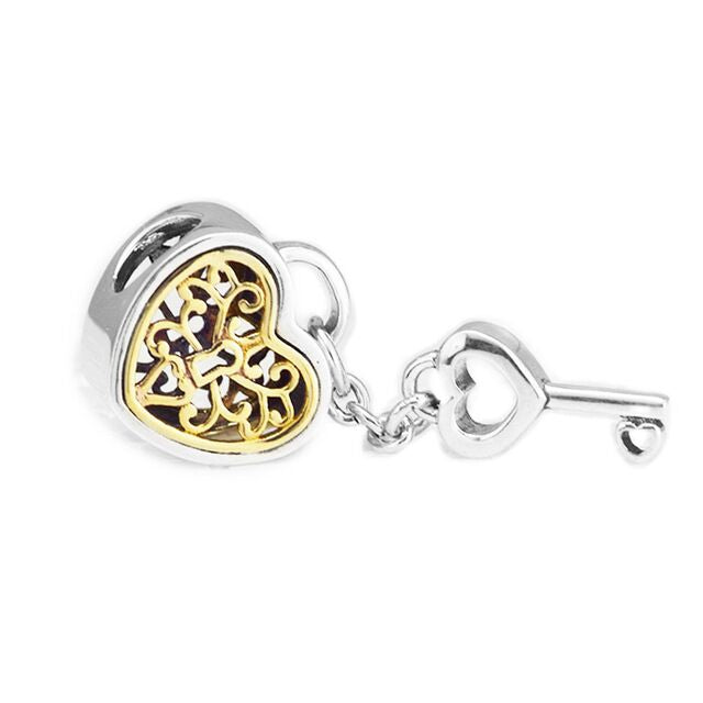 【Moments】Pan Padlock heart and key silver charm 925 Silver GOLD for women pendant 796483