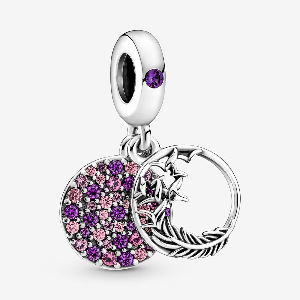 【Moments】Pan Pavé Feather Dangle Charm 799561C01 pink purple  925 silver pendant