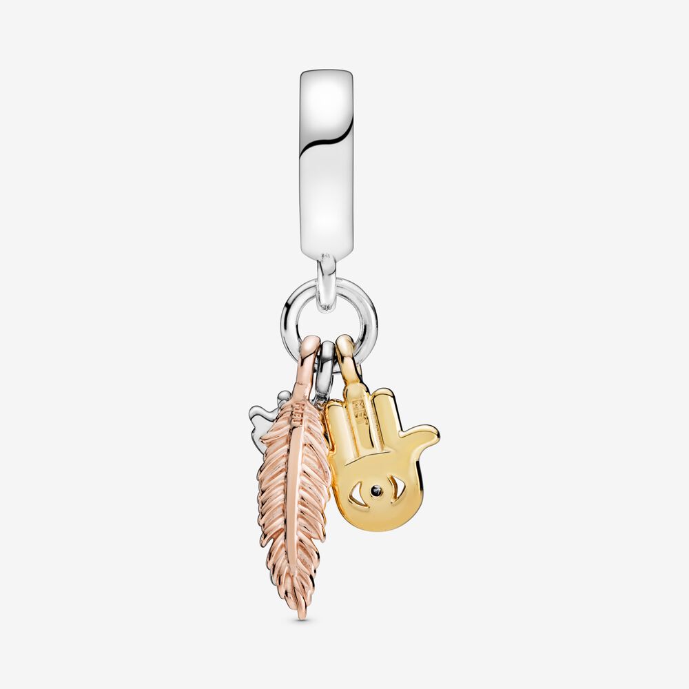 【Moments】PAN Hamsa, All-seeing Eye & Feather Spirituality Dangle Charm 768785C01 pendant 925 silver