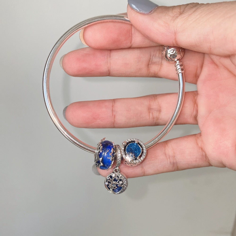 【Moments】Pan Galaxy Blue & Star Murano Charm 925 Silver 790015C00 blue charm