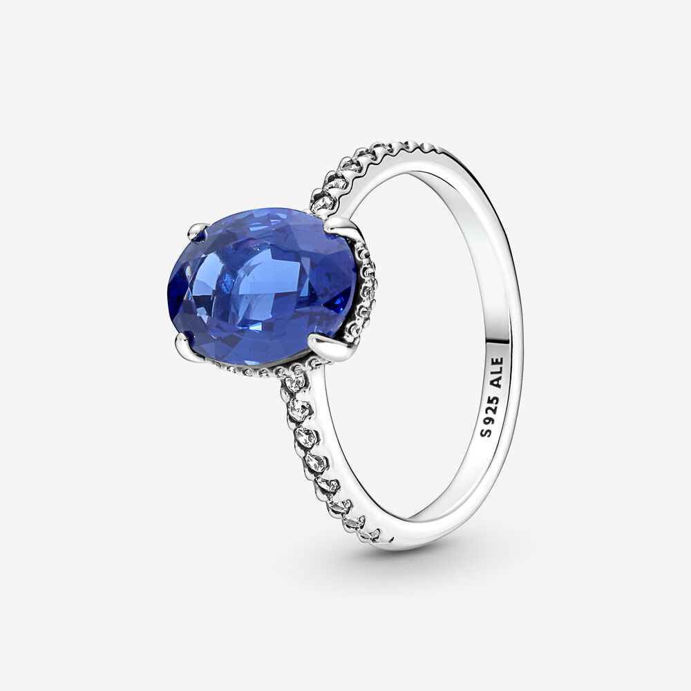 PAN Sparkling Statement Halo Ring 925 silver 190056C01 blue oval man-made crystal stone ring